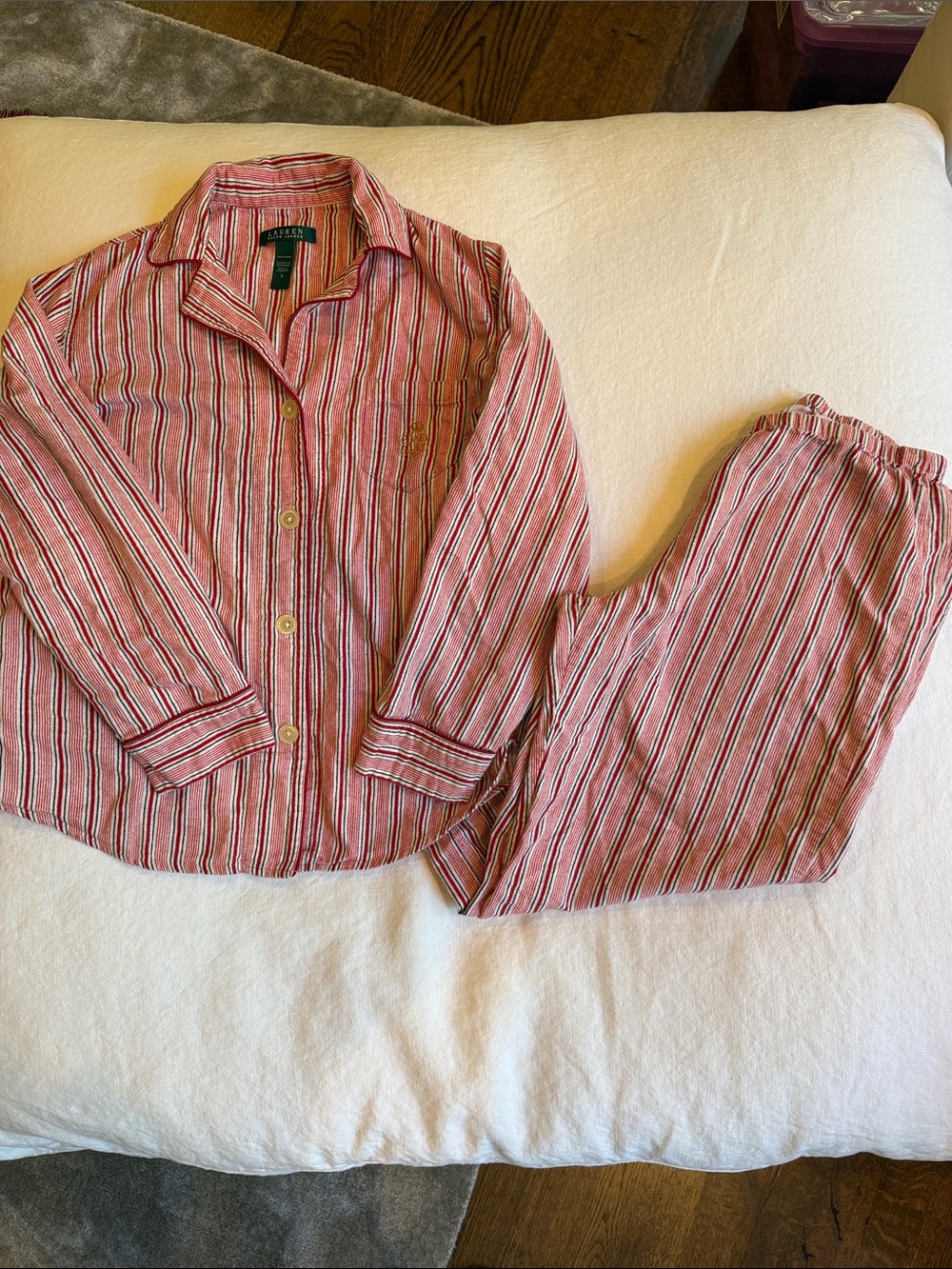 Lauren Ralph Lauren Red and White Striped Christmas Pajama Set